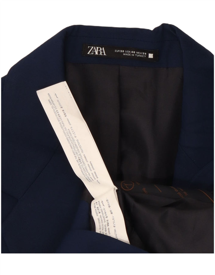 Zara Herre 2-knaps blazerjakke EU 50 Medium Navyblå Polyester