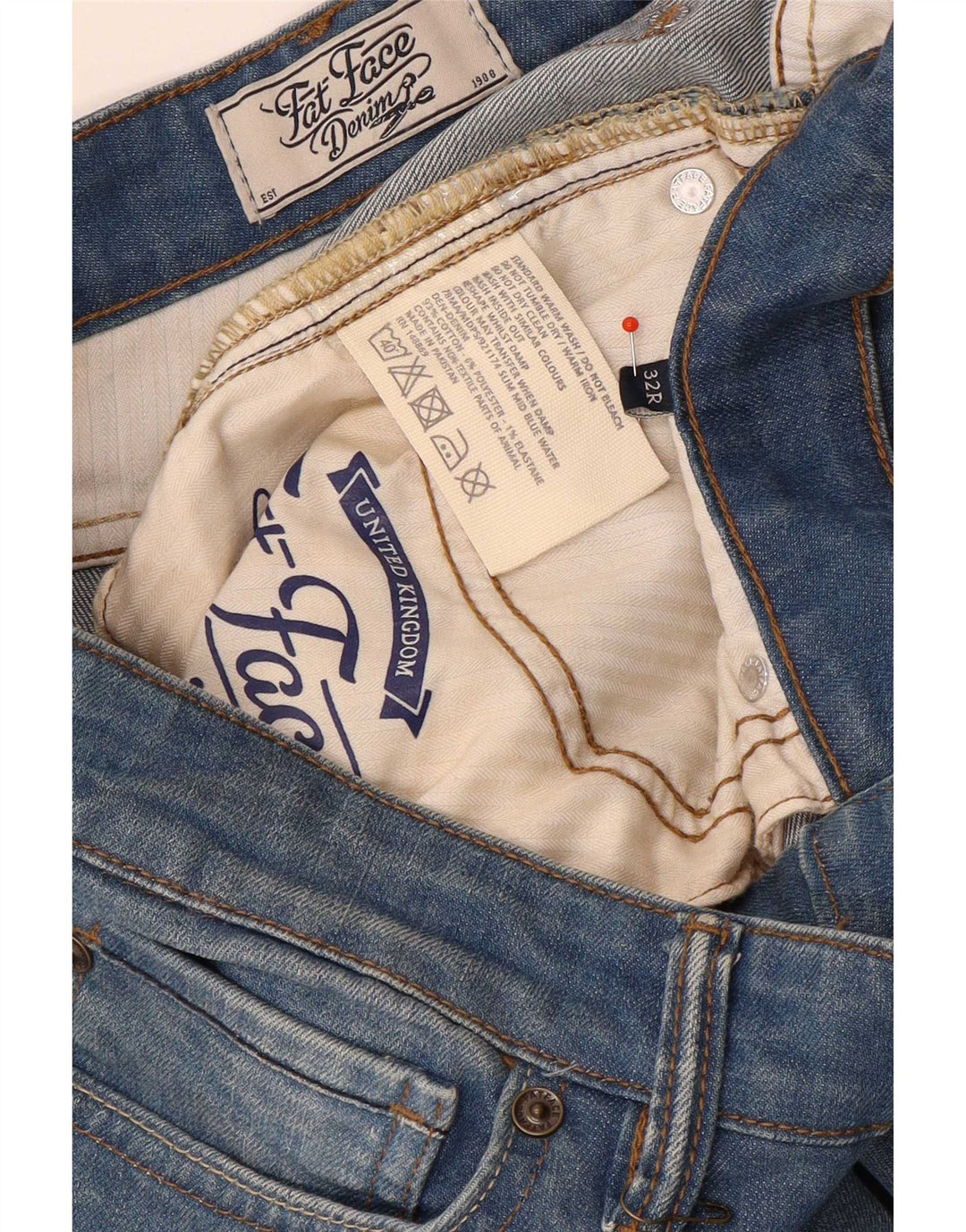 Fat Face Herre Slim Jeans W32 L32 Blå Bomuld