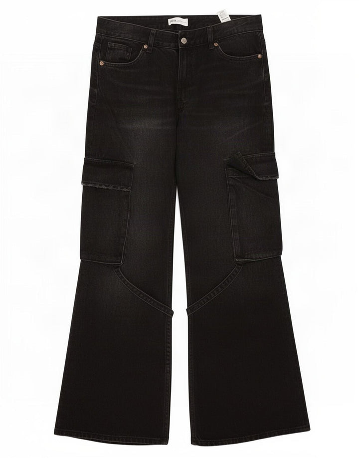 Zara Dame Cargo Bootcut Jeans EU 40 Medium W30 L32 Sort Bomuld