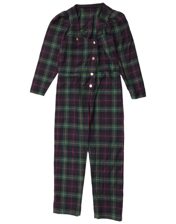 Vintage Dame Langærmet Jumpsuit UK 12 Medium Green Plaid
