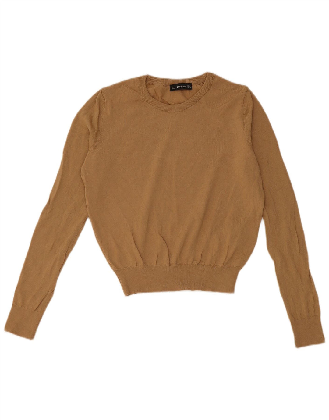 Zara Womens Crop Crew Neck Jumper Sweater UK 12 Medium Beige Viscose