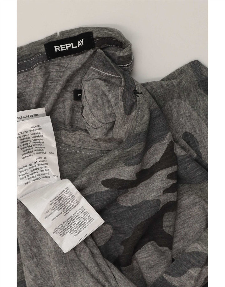 Replay Herre T-Shirt Top Stor Grå Camouflage