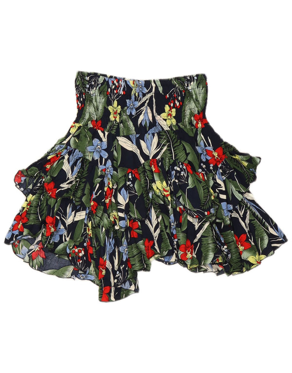 Vintage kvinders asymmetrisk nederdel W26 Small Navy Blue Floral Rayon Tropical