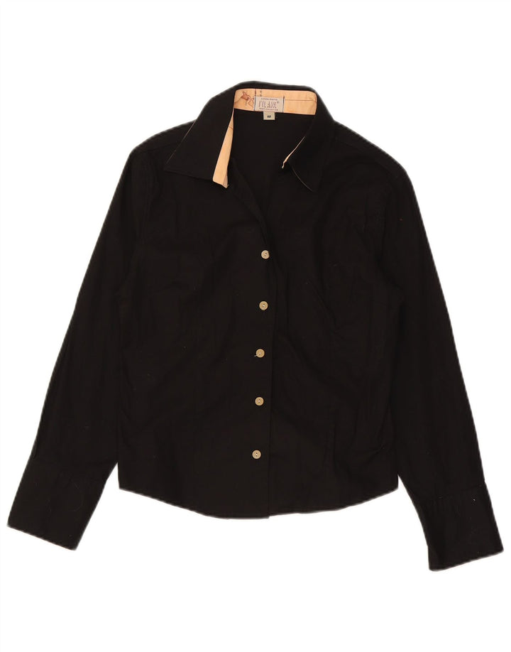 ALVIERO MARTINI Dameskjorte UK 12 Medium Sort Bomuld