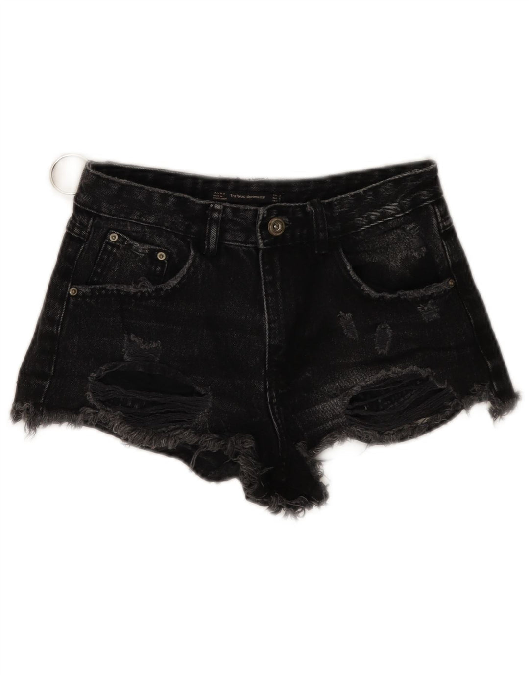 ZARA Dame Trafaluc Distressed Denim Shorts EU 34 2XS W24 Sort