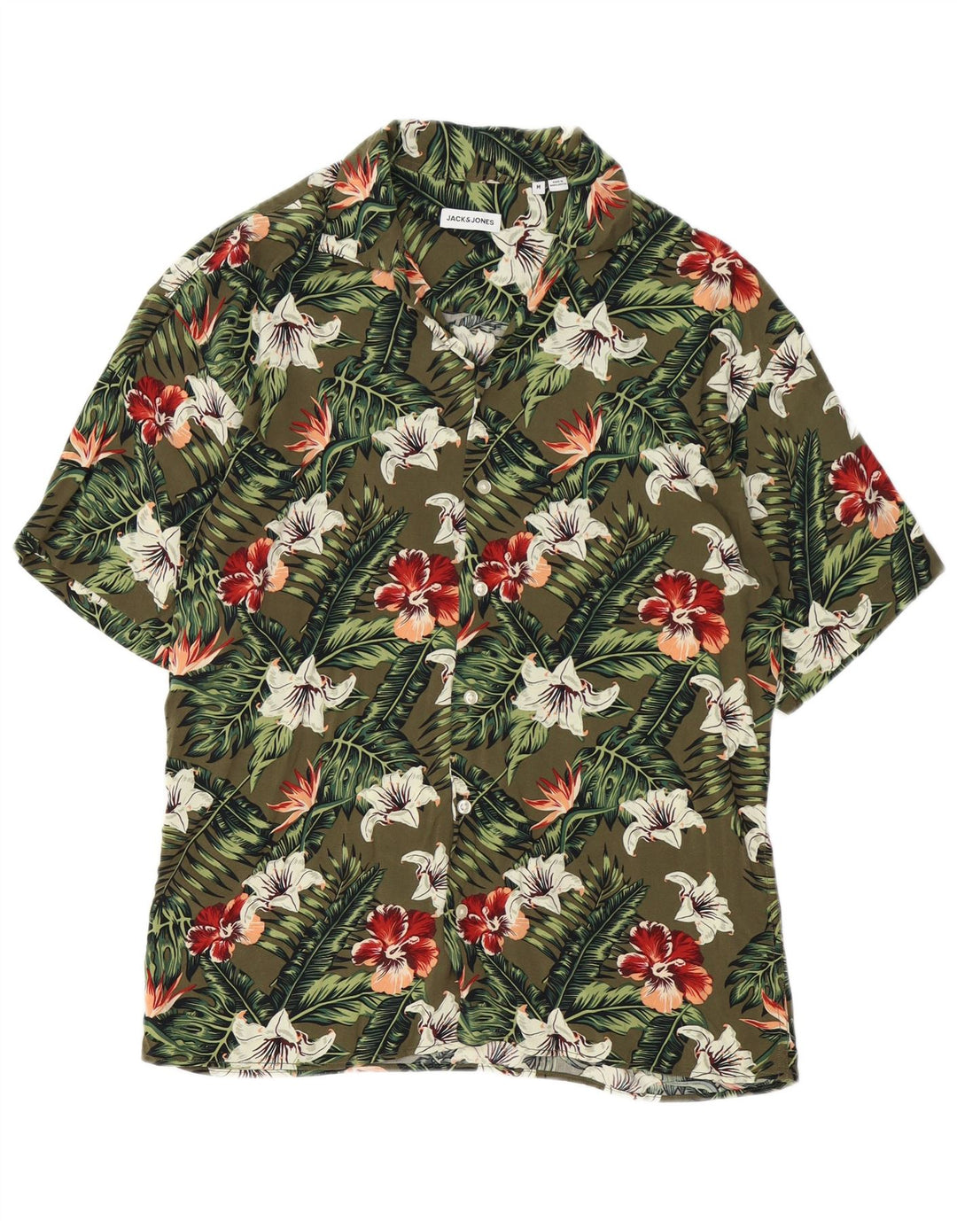 JACK & JONES Kortærmet Herreskjorte Medium Khaki Floral Viscose