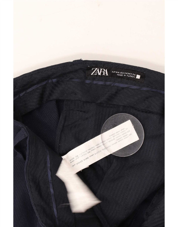 Zara Herre Slim Suit Bukser EU 44 Large W34 L30 Navy Blue Polyester
