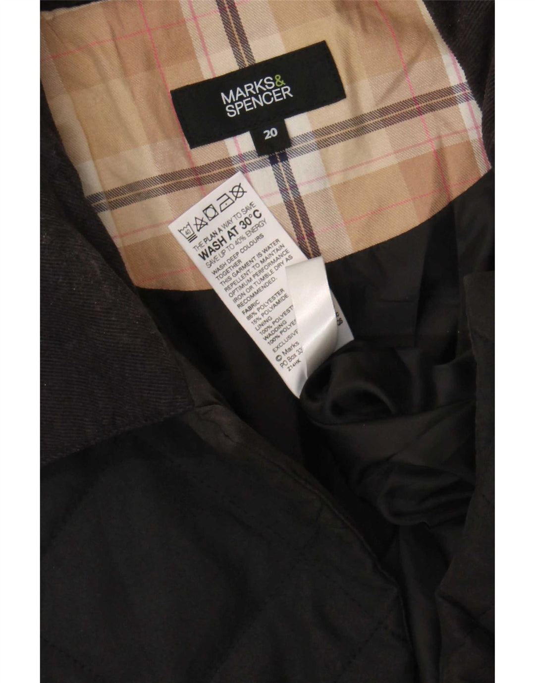 Marks & Spencer Quiltet jakke til kvinder UK 20 2XL Sort Polyester