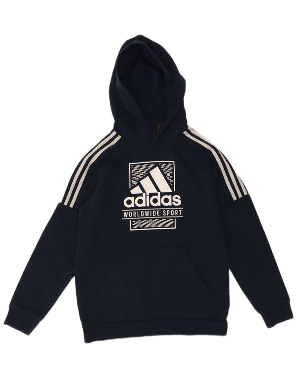 Adidas grafisk hættetrøje til drenge 13-14 år marineblå bomuldssport