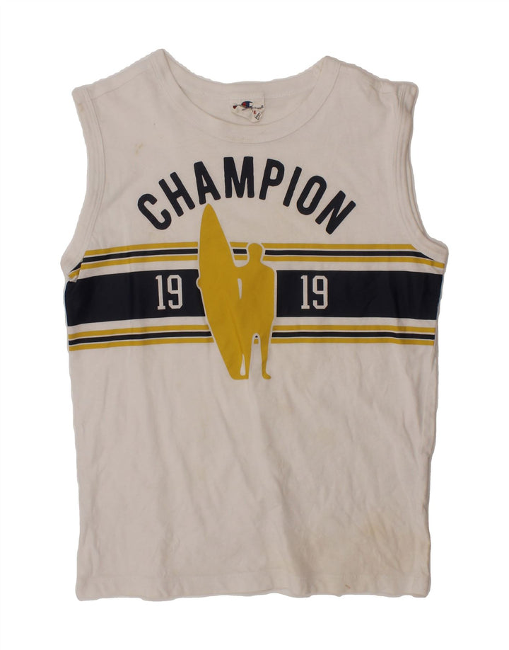 CHAMPION Boys Graphic Vest Top 9-10 Years Medium White Cotton Vintage Champion and Second-Hand Champion from Messina Hembry 