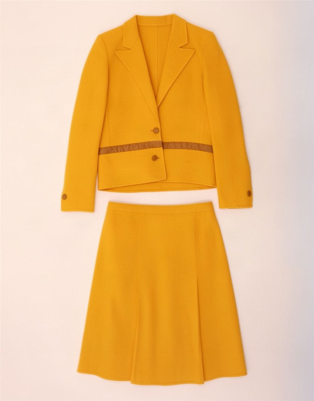Vintage Dame 2 Knaps Nederdel Sæt IT 46 Large W30 Gul Uld