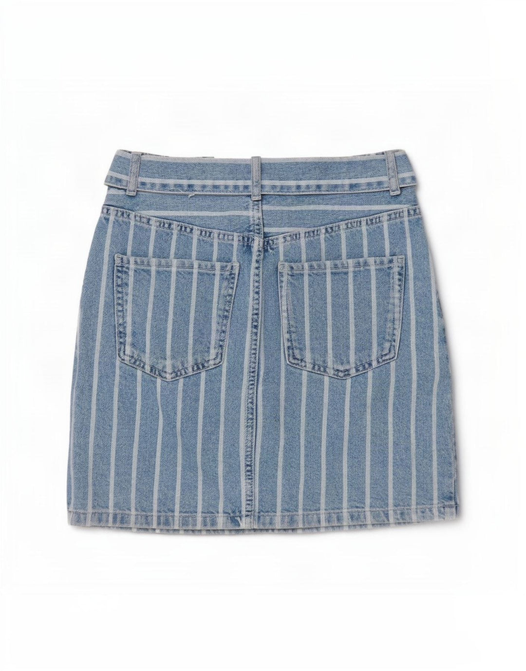 Benetton Dame Denim Nederdel W26 Lille Blå Stribet