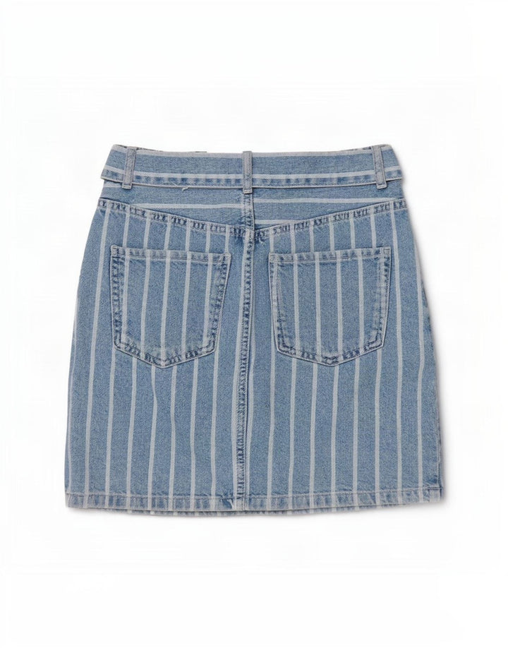Benetton Dame Denim Nederdel W26 Lille Blå Stribet