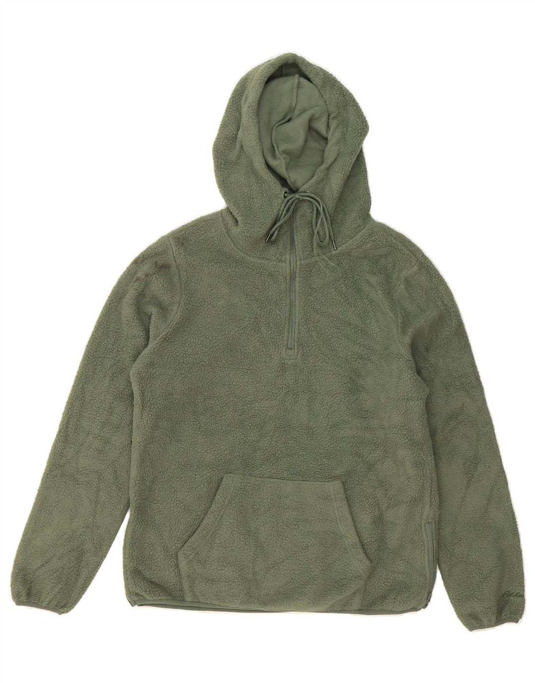 EDDIE BAUER Mens Hooded Zip Neck Fleece Jumper Small Green Polyester Vintage Eddie Bauer and Second-Hand Eddie Bauer from Messina Hembry 