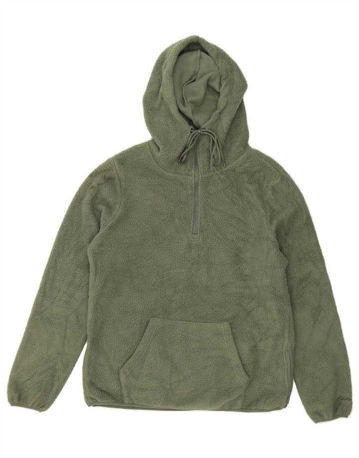 EDDIE BAUER Mens Hooded Zip Neck Fleece Jumper Small Green Polyester Vintage Eddie Bauer and Second-Hand Eddie Bauer from Messina Hembry 