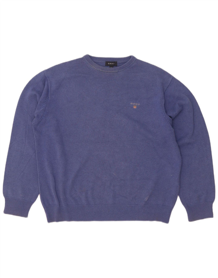 Gant herre rund hals sweater mellemblå bomuld