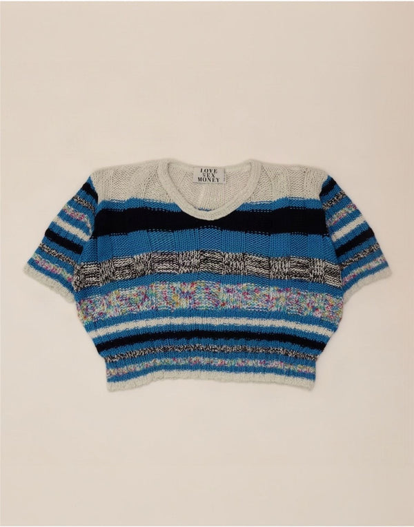 Vintage Womens Crop V-hals sweater UK 14 Medium Multicolored