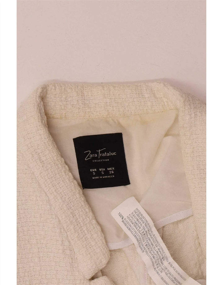 Zara Dame Crop Blazer Jacket UK 8 Small White Bomuld