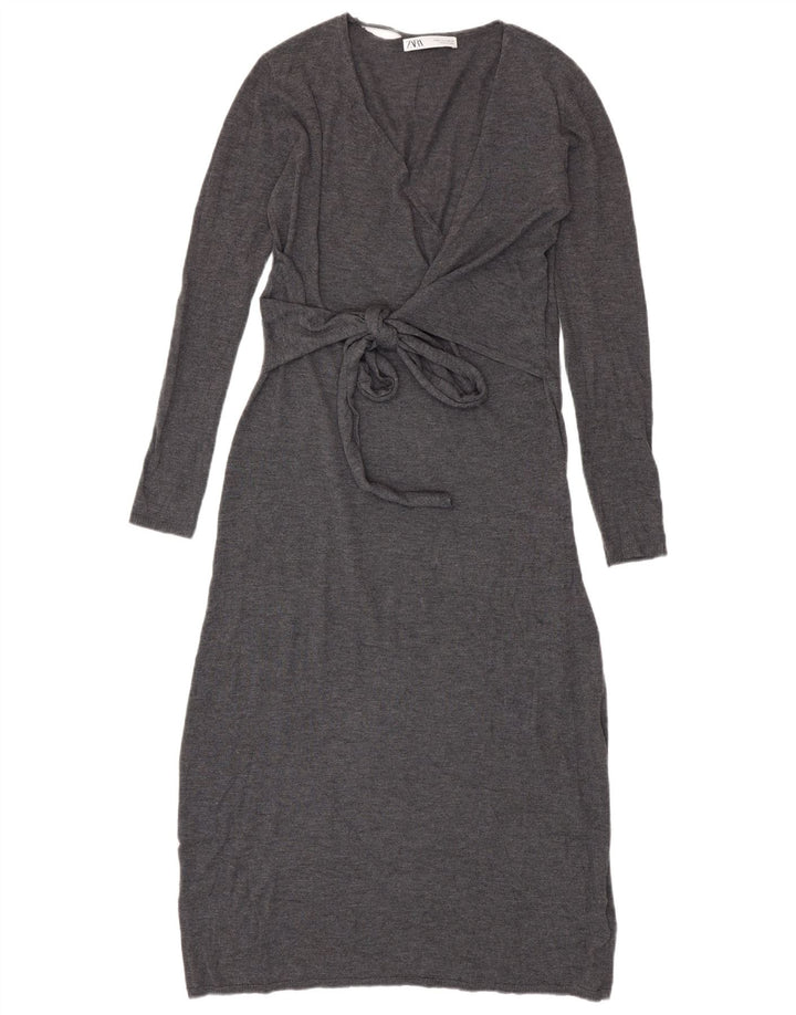 Zara Dame Langærmet Jumper Dress UK 10 Small Grå Polyester