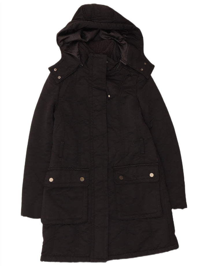 Zara Dame Hooded Parka Jacket UK 12 Medium Black