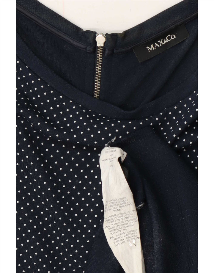 Max & Co. Dame Ærmeløs A-Line Kjole UK 12 Medium Navy Blue Plettet