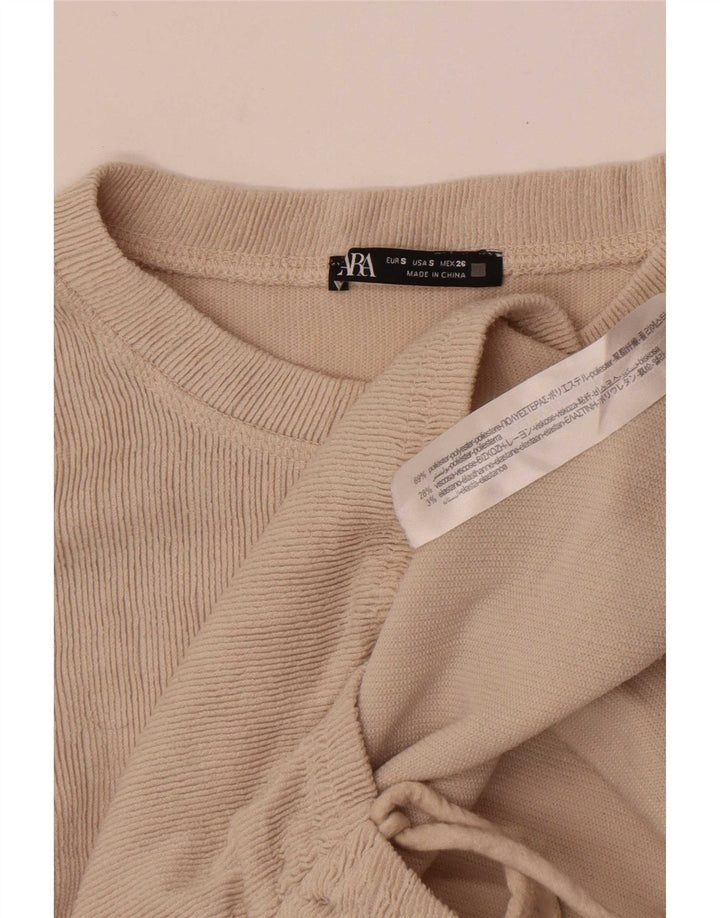 Zara Dame Top Langærmet UK 10 Small Beige Polyester