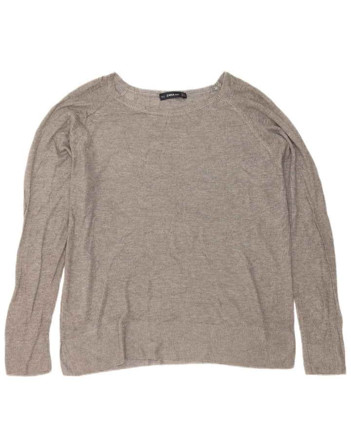 Zara Dame Boat Neck Jumper Sweater UK 16 Large Grå