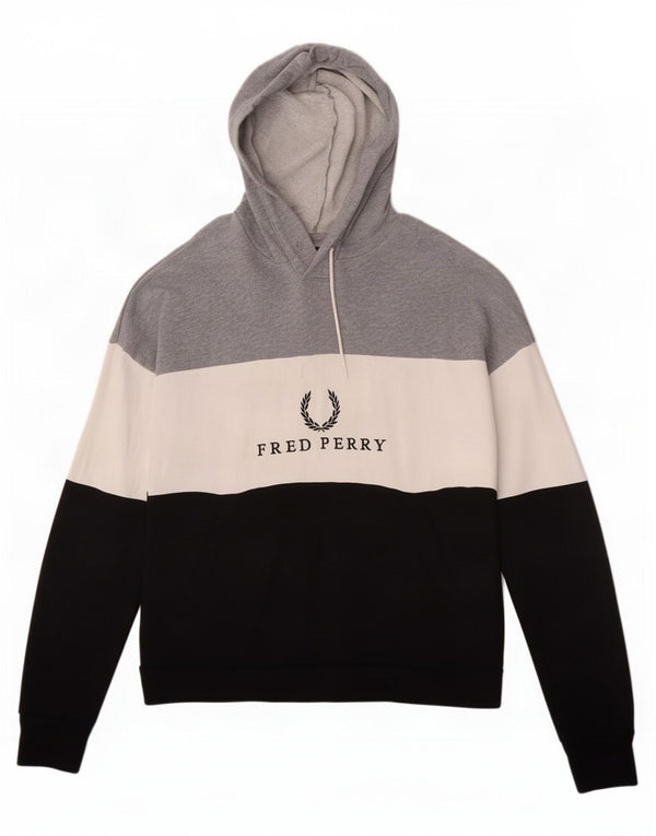Fred Perry Graphic Hoodie Jumper UK 10 Small Grey Colourblock