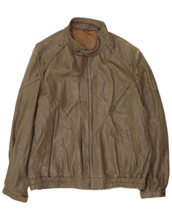 VINTAGE Herre Læderjakke IT 56 3XL Brunt Læder