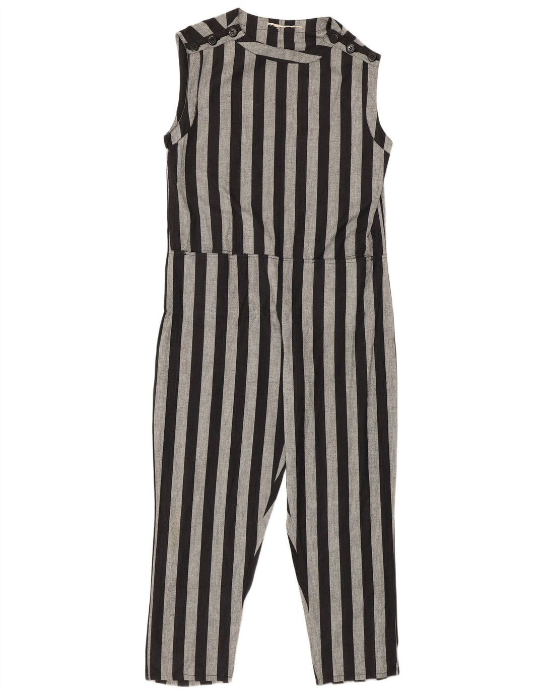 Vintage Dame Ærmeløs Jumpsuit UK 14 Medium Sort Stribet