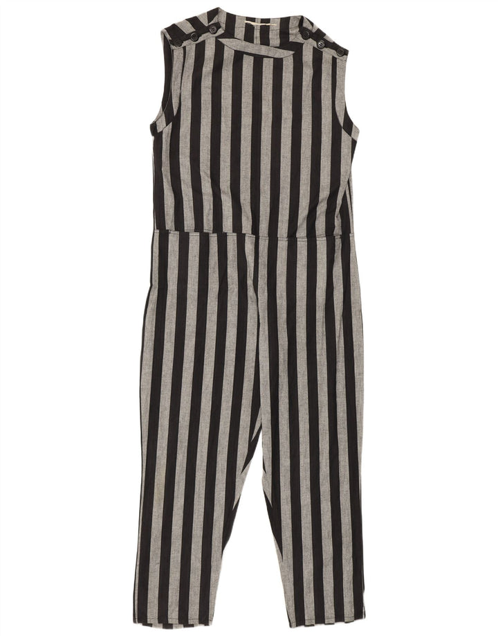 Vintage Dame Ærmeløs Jumpsuit UK 14 Medium Sort Stribet