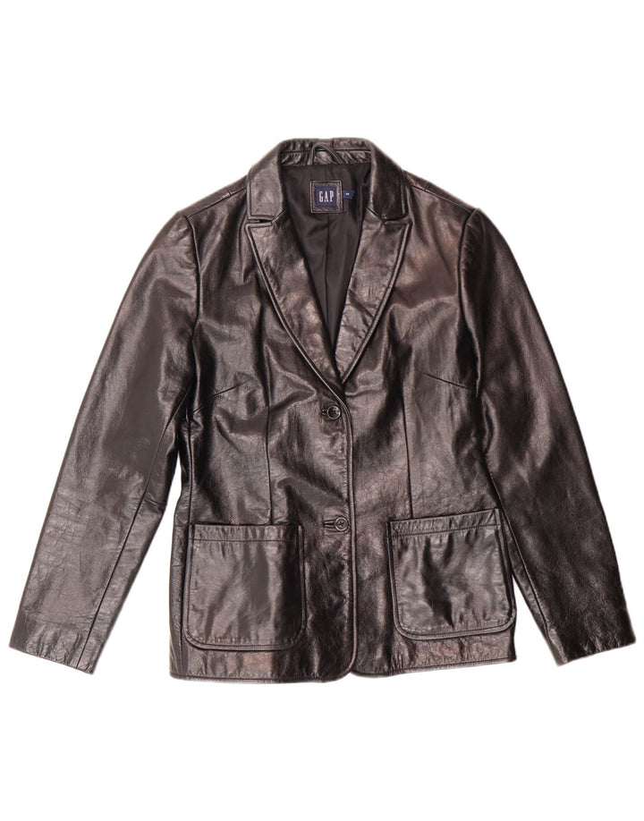 GAP Dame 2-knaps læder blazerjakke UK 10 Lille sort læder