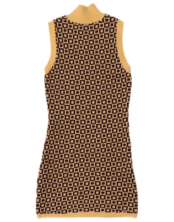 Zara Dame Sleeveless Jumper Dress UK 12 Medium Yellow Geometric Acrylic