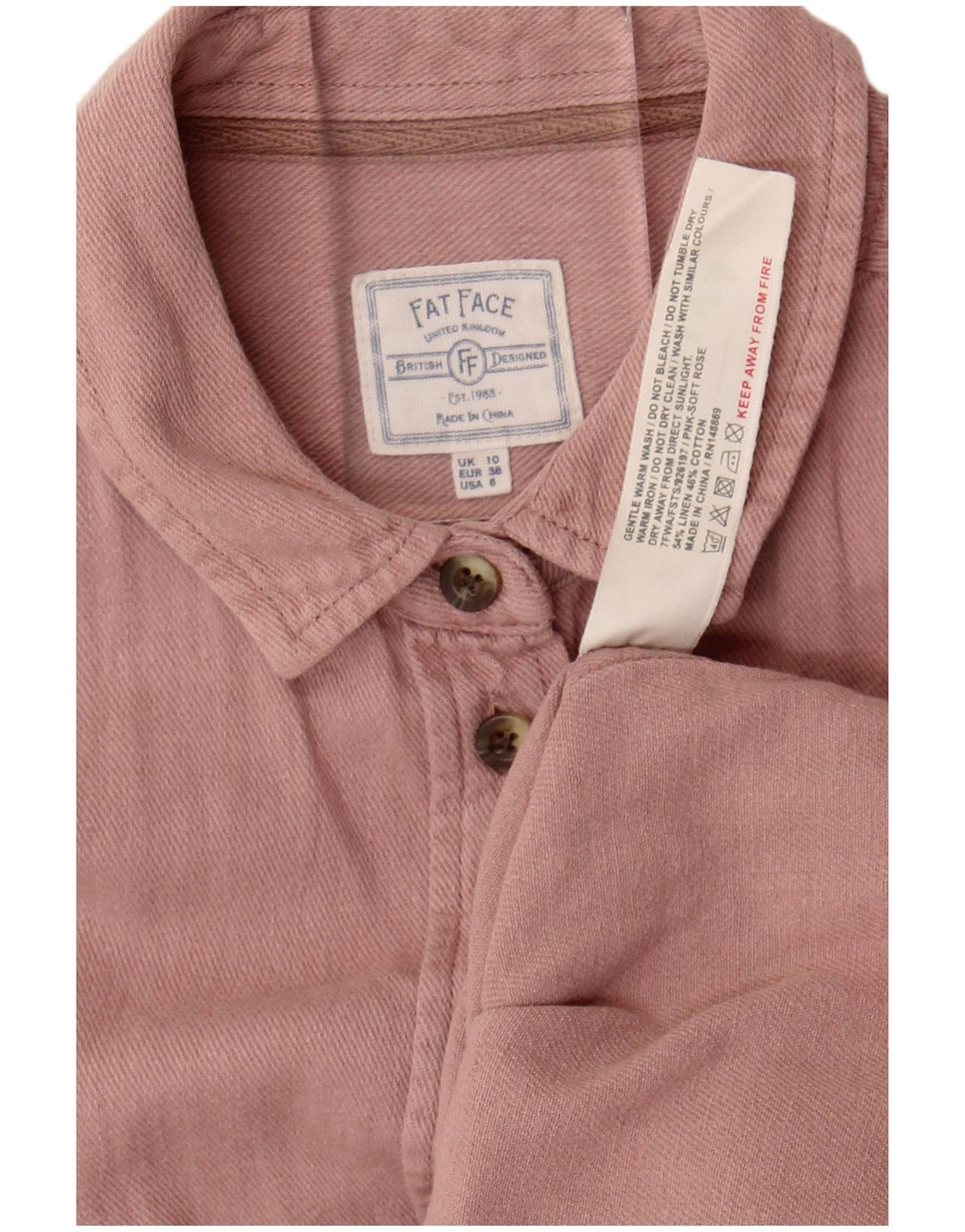 Fat Face Dame Langærmet Skjorte UK 10 Small Pink Linen