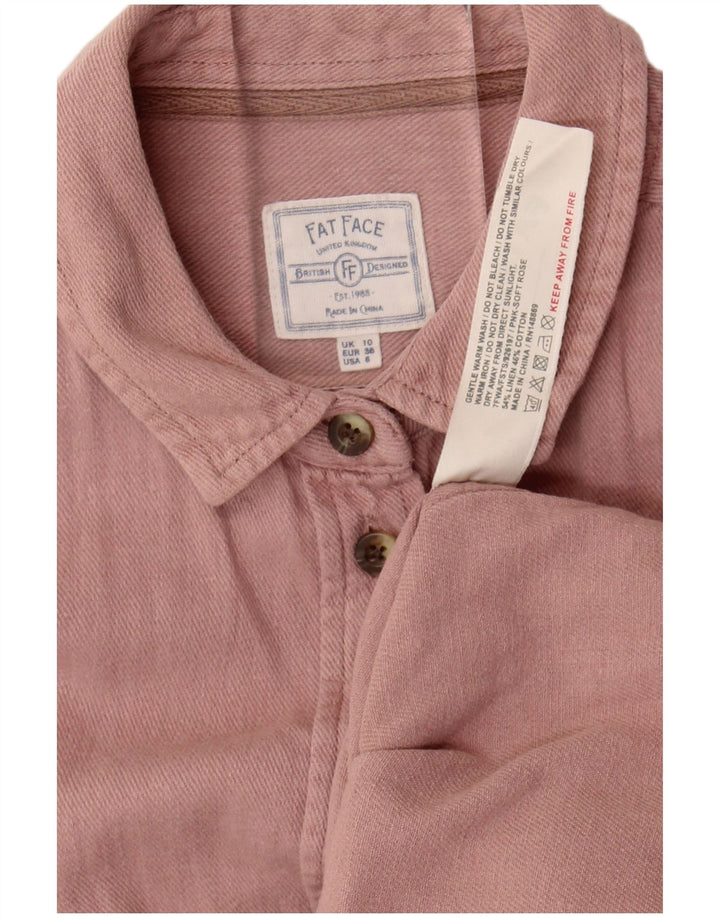 Fat Face Dame Langærmet Skjorte UK 10 Small Pink Linen