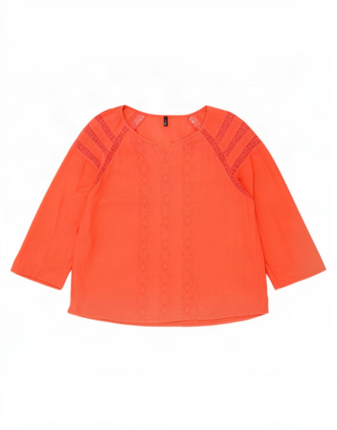 Benetton Dame 3/4 ærmet bluse Top UK 10 Small Orange Geometric