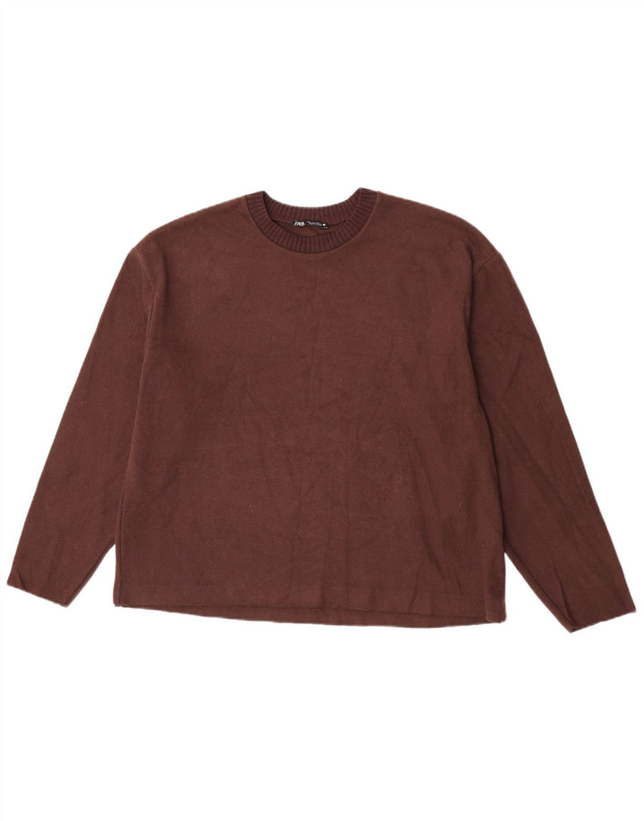 Zara Dame Boat Neck Jumper Sweater UK 16 Large Brown Polyester