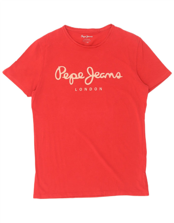 PEPE Jeans Herre Slim Fit Grafisk T-Shirt Top Stor Rød