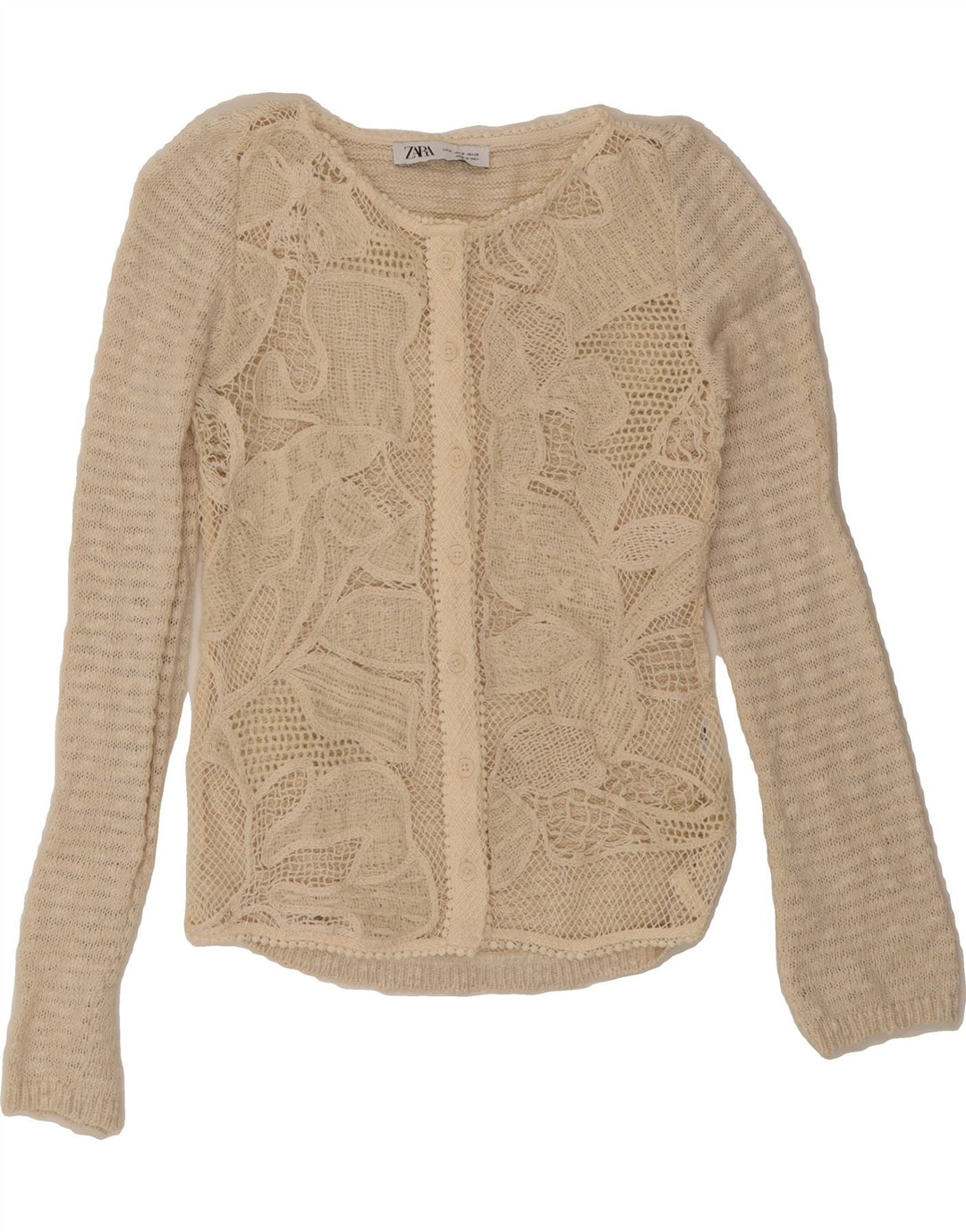 ZARA Womens See Through Cardigan Sweater UK 12 Medium Beige Floral Vintage Zara and Second-Hand Zara from Messina Hembry 