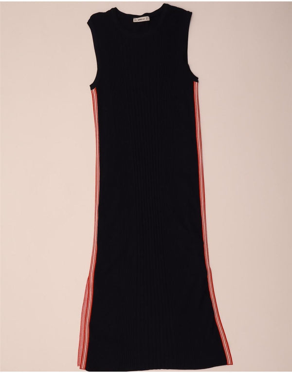 Zara Dame Ærmeløs Jumper Kjole UK 10 Lille Sort Stribet