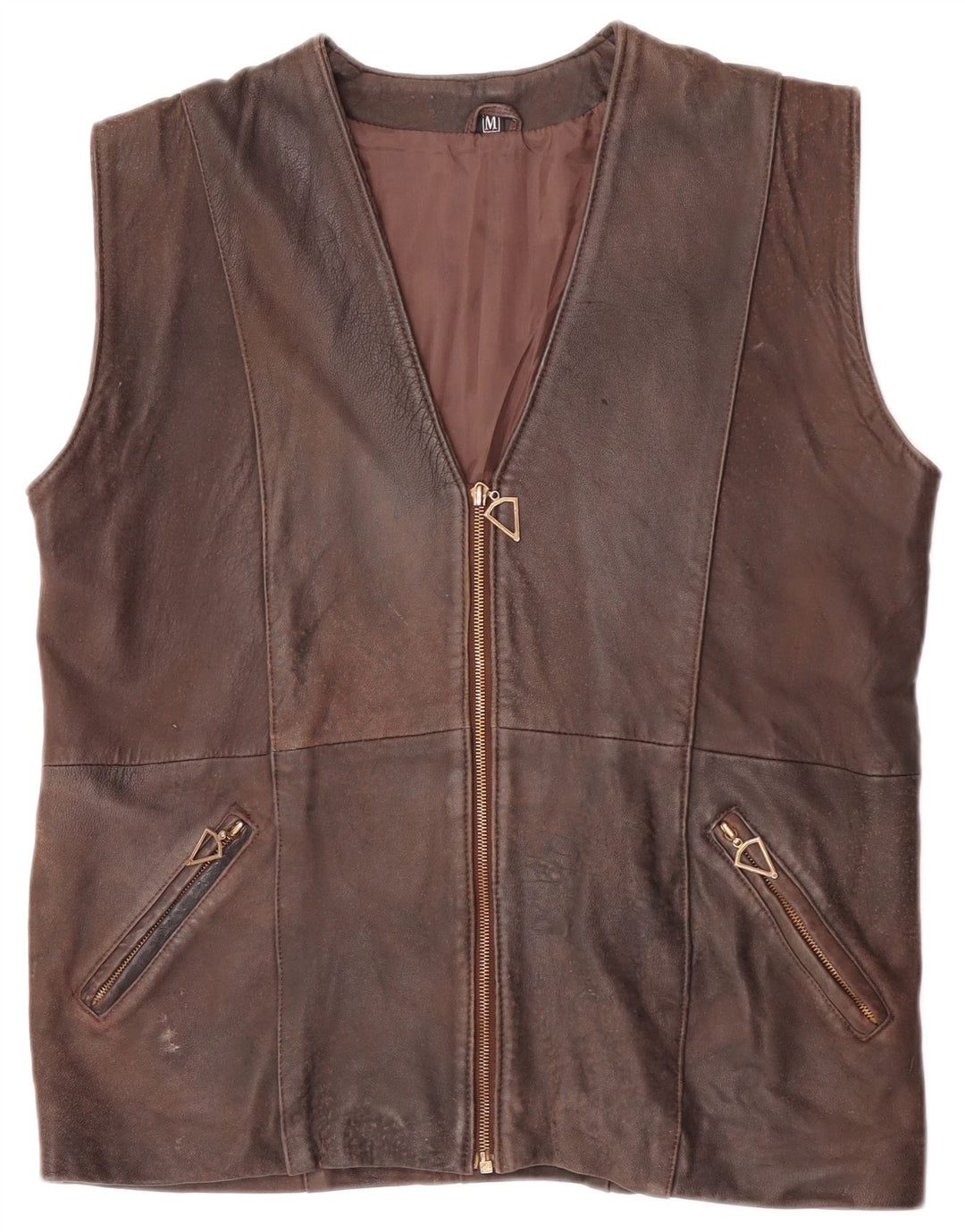 Vintage Herre Læder Gilet UK 38 Medium Brown
