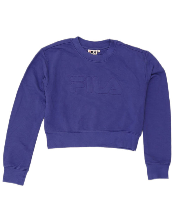 Fila Womens Graphic Crop Sweatshirt Jumper UK 6 XS Lilla Bomuld