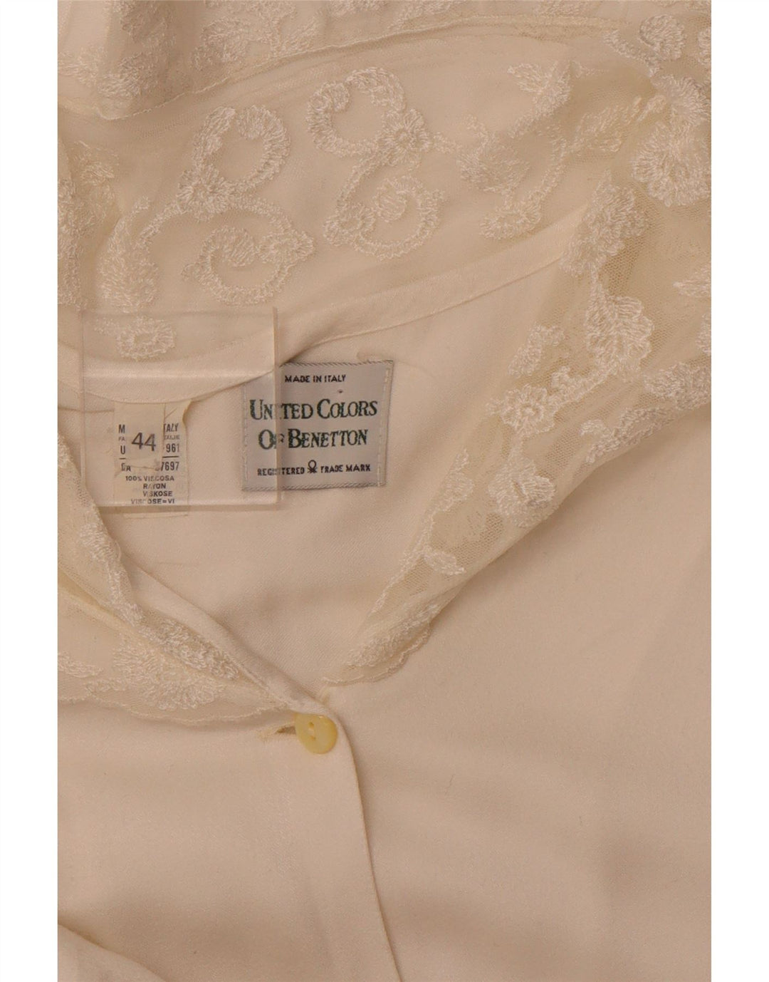 BENETTON skjortebluse til kvinder IT 44 Medium Off White Viscose