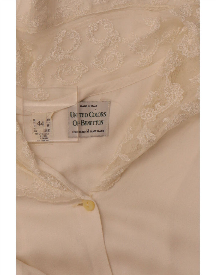 BENETTON skjortebluse til kvinder IT 44 Medium Off White Viscose