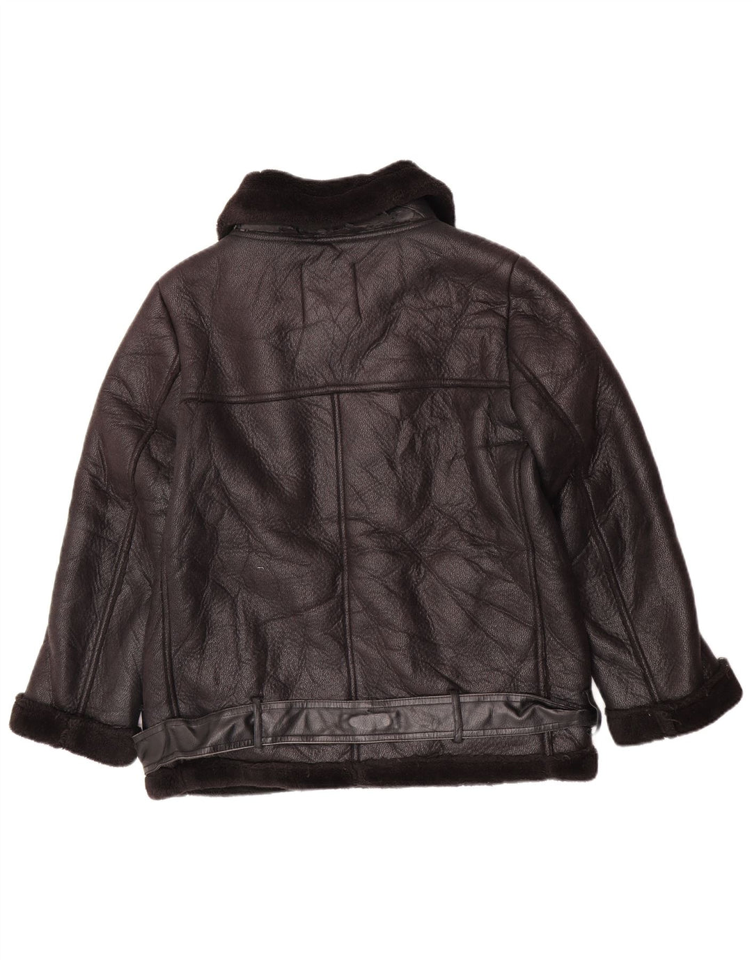 Zara Sherpa-jakke i imiteret læder til kvinder UK 14 Medium Sort polyurethan