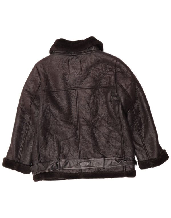 Zara Sherpa-jakke i imiteret læder til kvinder UK 14 Medium Sort polyurethan