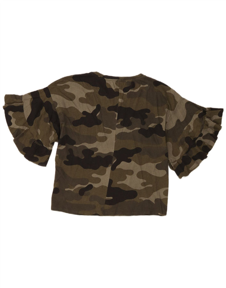 Zara Trafaluc Bluse Top UK 14 Medium Grøn Camouflage