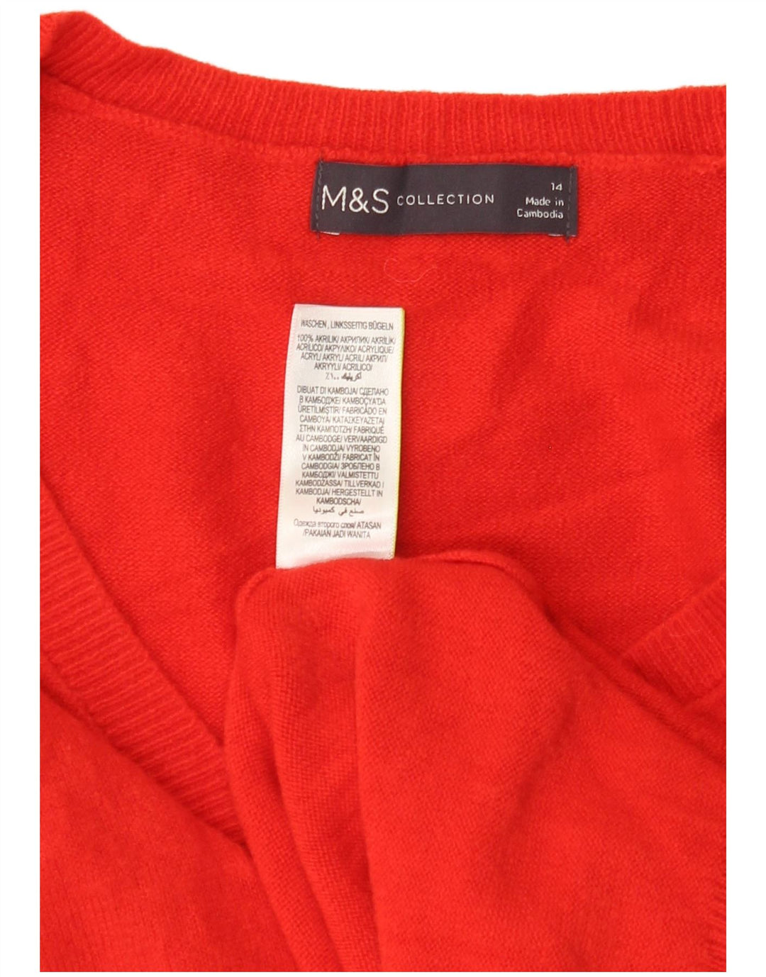 MARKS & SPENCER Dame V-hals sweater UK 14 Stor rød akryl