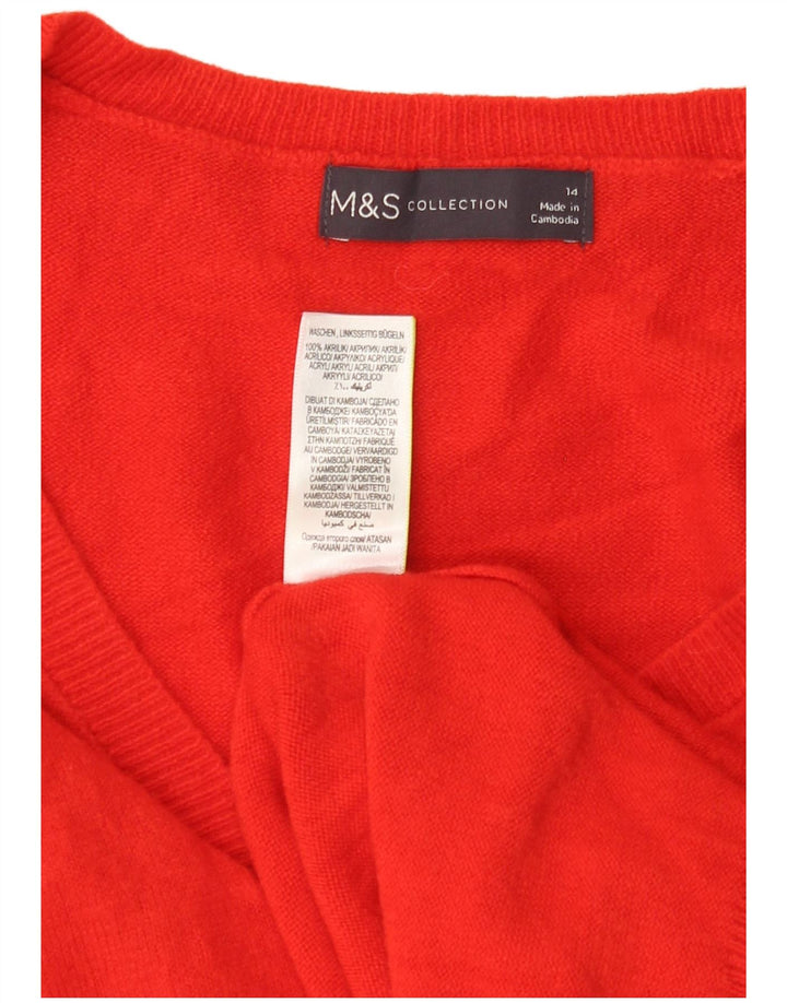 MARKS & SPENCER Dame V-hals sweater UK 14 Stor rød akryl