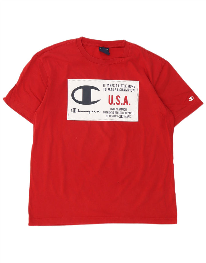 Champion Herre Grafisk T-Shirt Top Medium Rød